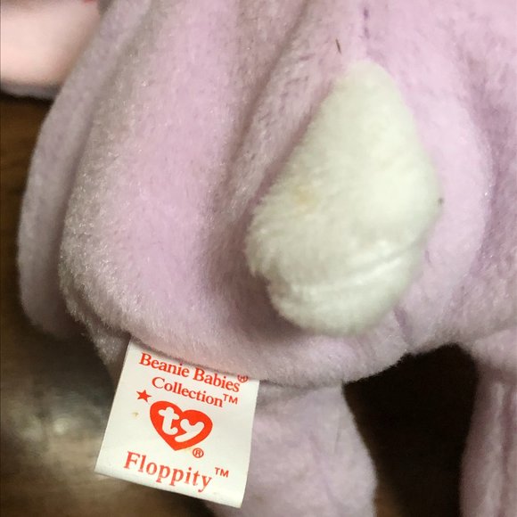 96' VINTAGE TY FLOPPITY BEANIE BABIES B'DAY 5/28/96 SET OF 2 BUNNIES LAVENDER - Picture 11 of 17
